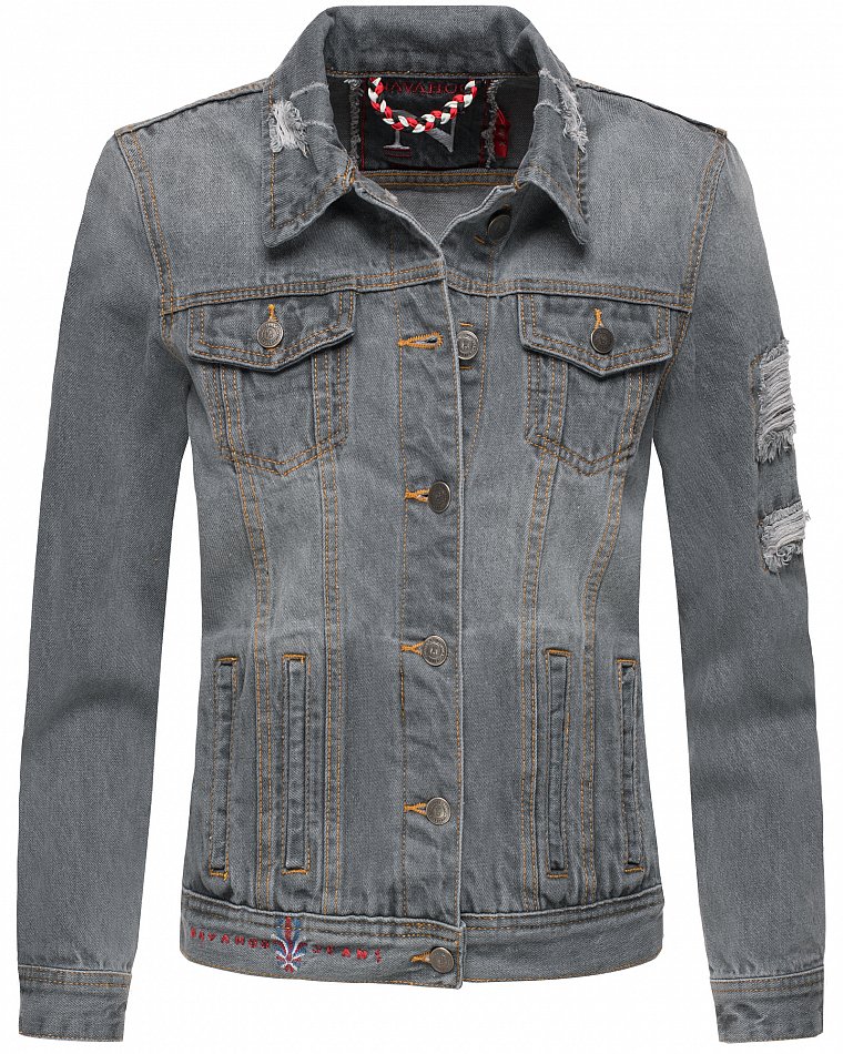 Navahoo Damen Destroyed Jeans Jacke Pamuyaa Grau Gr. 34 - XS