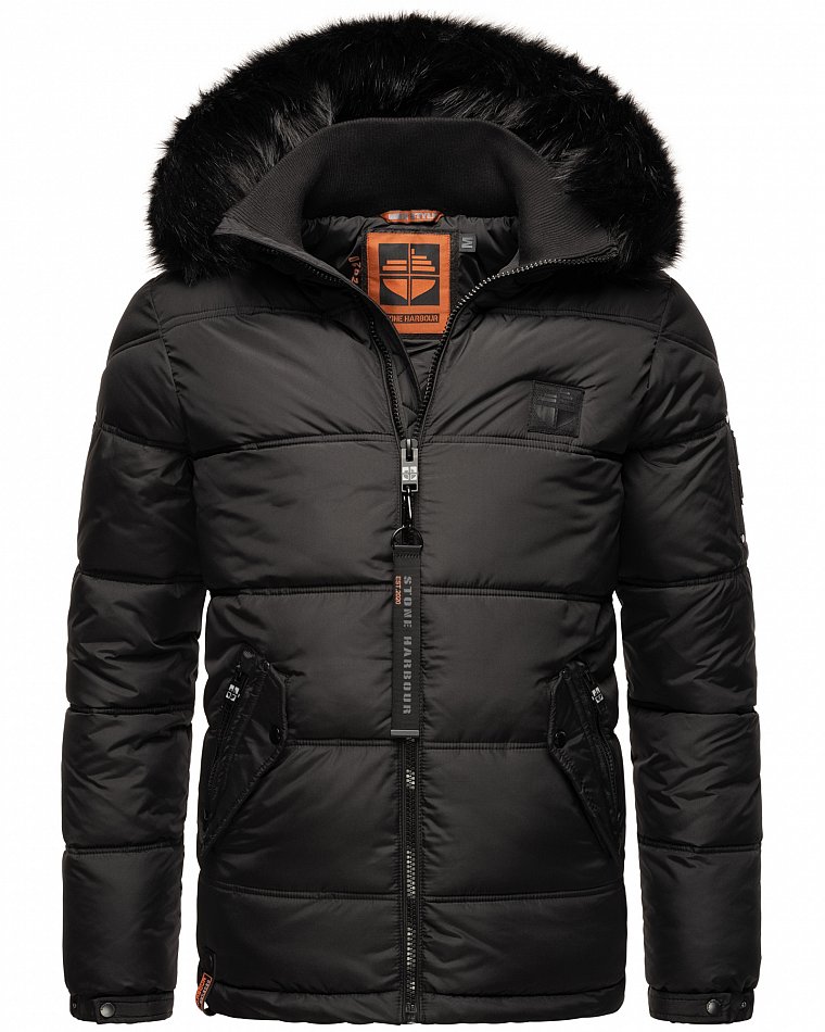 Stone Harbour Zarlaan Herren Parka Winterjacke mit Kapuze & Kunstfell Schwarz Gr. 48 - M