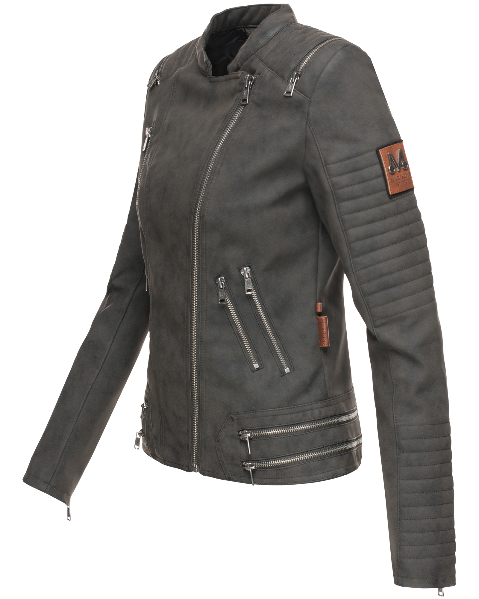Marikoo Akikoo Damen Kunstlder Biker Jacke Schwarz Gr. 40 - L
