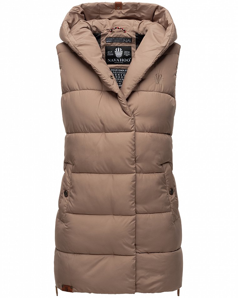 Navahoo Madilynaa Damen Winter Steppweste mit Kapuze Taupe Gr. 38 - M