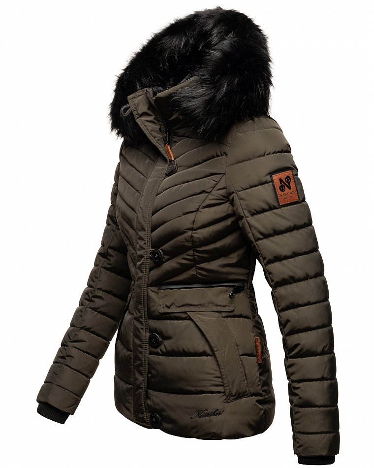 Navahoo Wisteriaa Damen Winter Steppjacke mit Kunstfell Anthrazit Gr. 34 - XS