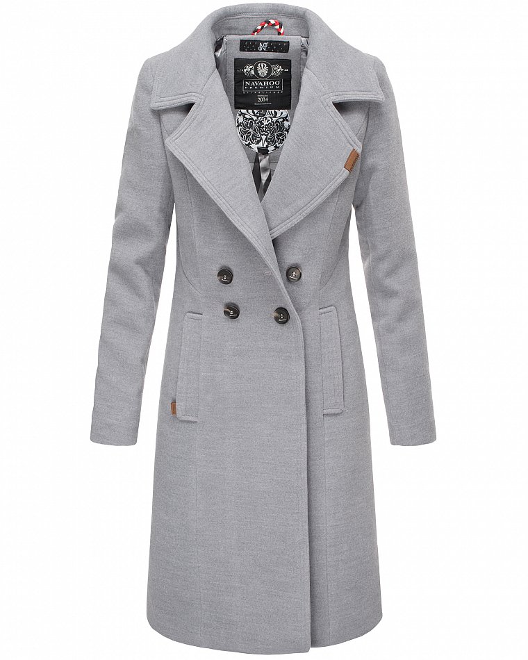 Navahoo Wooly Eleganter Damen Wintermantel Business Trenchcoat mit Reverskragen Hell Grau Gr. 46 - XXXL