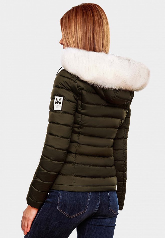 Marikoo Nasriin Damen Übergangsjacke Steppjacke mit Kunstfell Olive Gr. 34 - XS
