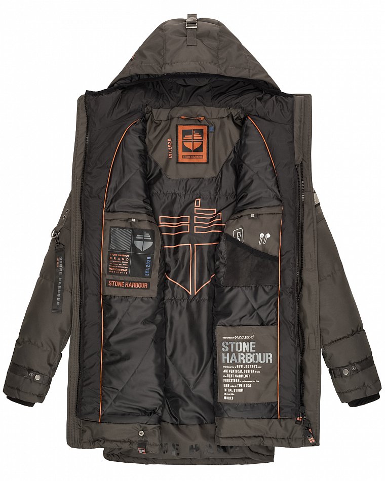 Stone Harbour Herren Winterparka Wintermantel mit Doppel Kapuze Tahaa Anthrazit Gr. 56 - XXXL