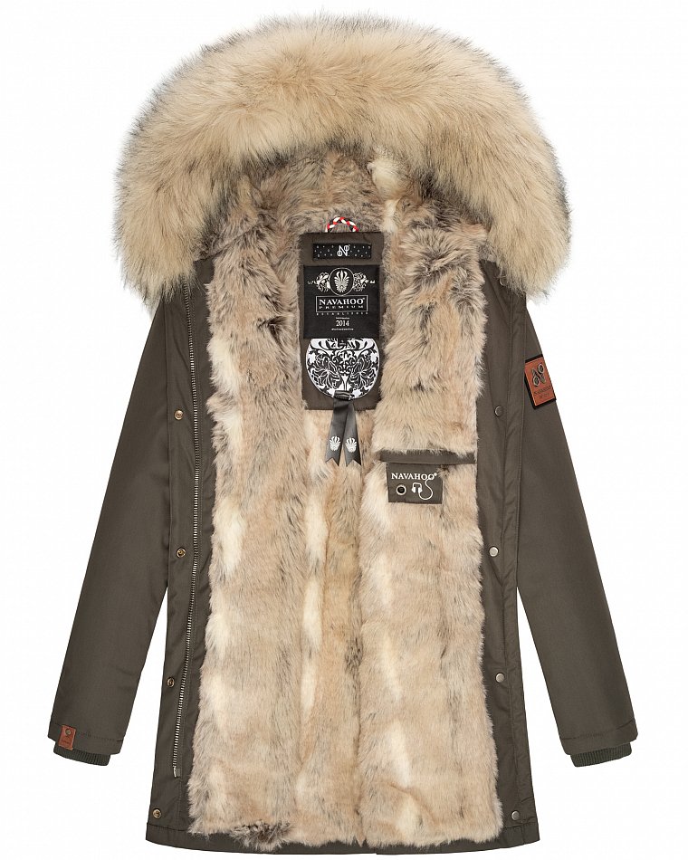 Navahoo Cristal Winterjacke Winterparka mit Kapuze & Kunstfell Anthrazit Gr. 34 - XS