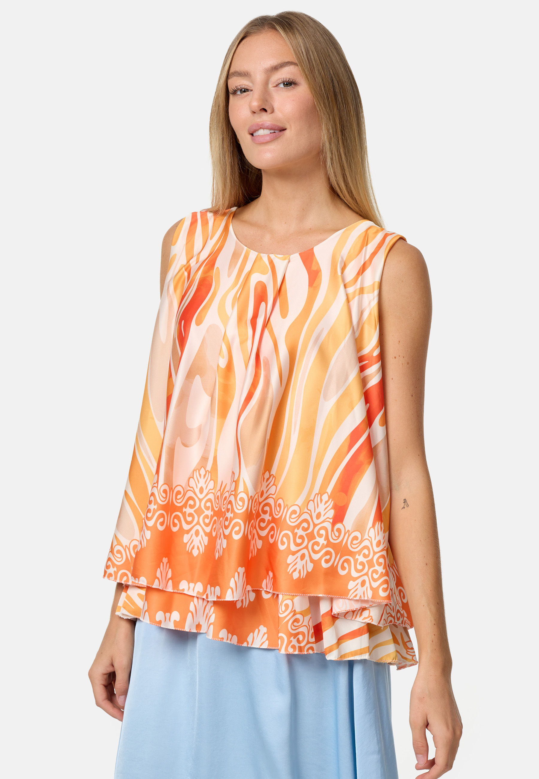 Pm Selected Elegantes Damen Satin Sleeveless Overlay Business Blusentop PM33 Orange Einheitsgröße