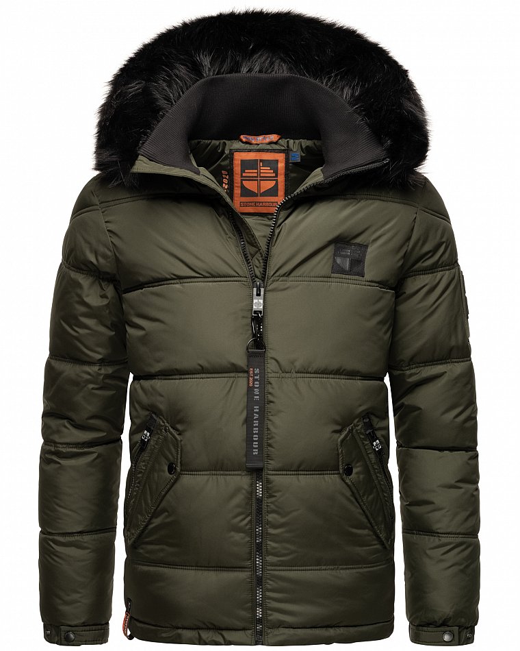 Stone Harbour Zarlaan Herren Parka Winterjacke mit Kapuze & Kunstfell Olive Gr. 46 - S