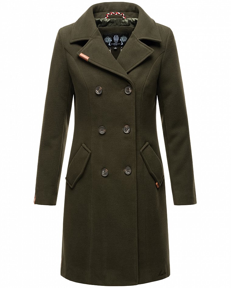 Marikoo Nanakoo Damen eleganter Wintermantel Trenchcoat Dunkel Grün Gr. 36 - S