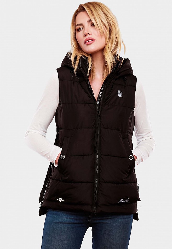 Marikoo Zarinaa Damen Übergangsweste Steppweste mit Kapuze Schwarz Gr. 34 - XS