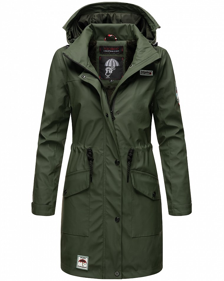Navahoo Deike Damen Winterjacke Regenjacke mit Teddyfell Olive Gr. 36 - S