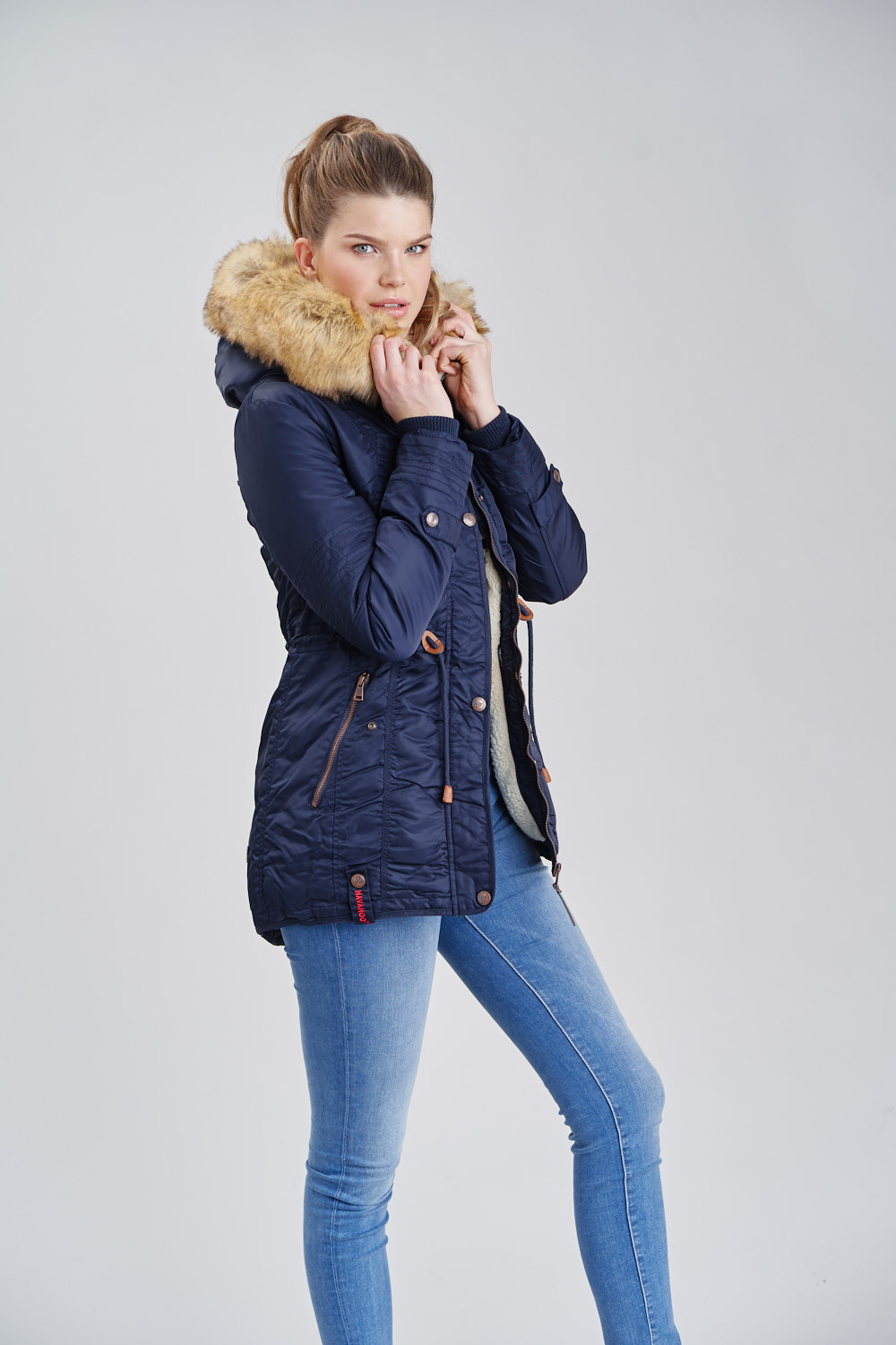 Navahoo La Viva Winterjacke Parka mit Teddyfell & Kapuze Blau Gr. 38 - M