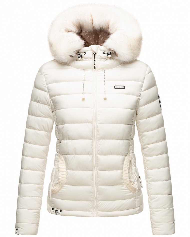 Marikoo Nasriin Damen Übergangsjacke Steppjacke mit Kunstfell Off White Gr. 34 - XS
