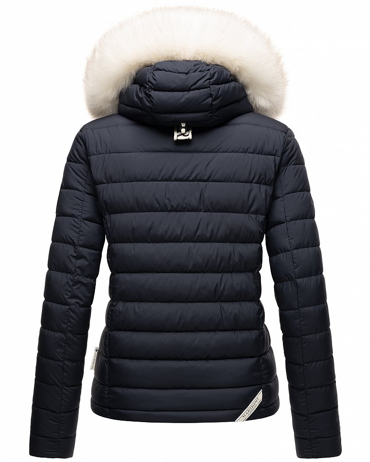 Marikoo Nasriin Damen Übergangsjacke Steppjacke mit Kunstfell Navy Gr. 38 - M