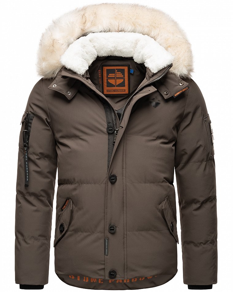 Stone Harbour Halvaar Herren Winterjacke gesteppt Anthrazit mit Weißem Kunstfell Gr. 48 - M