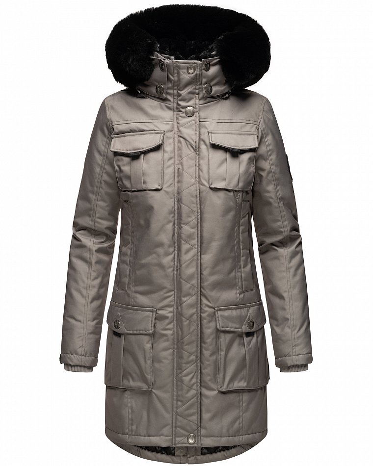 Navahoo Winterparka Wintermantel mit Kapuze & Kunstfell Tiniis Grau Gr. 38 - M