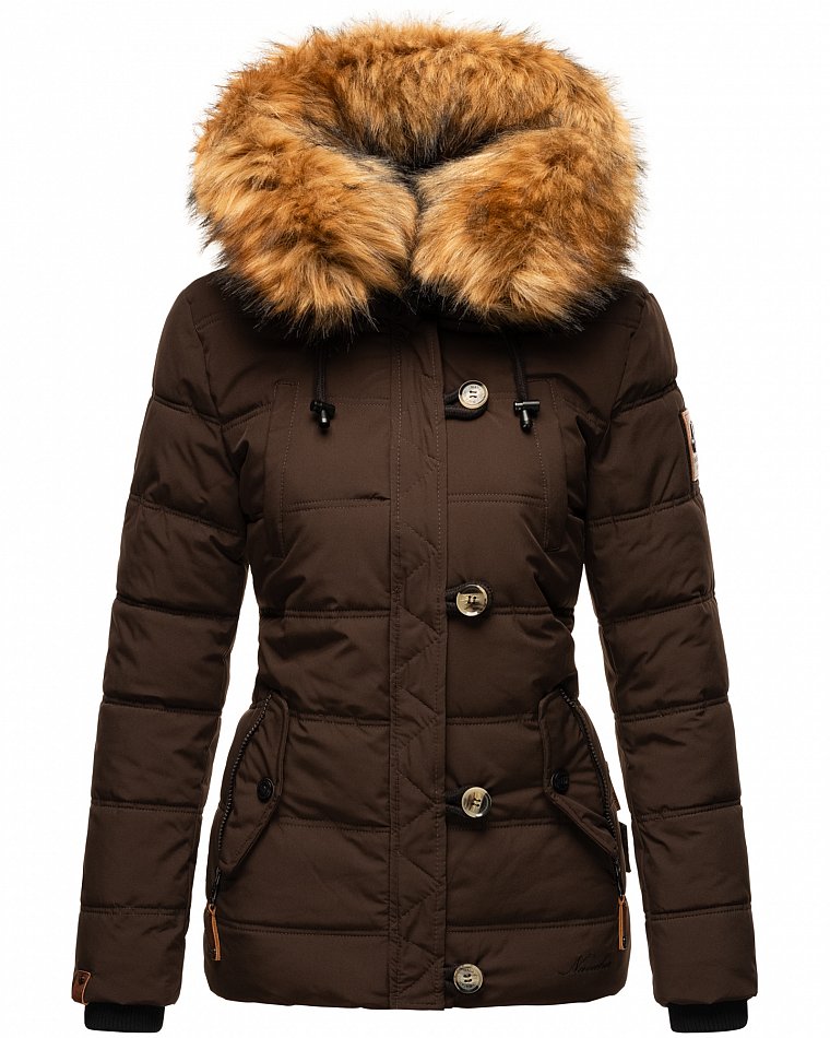Navahoo Zoja Damen Winterjacke Steppjacke mit abnehmbarem Kunstfell Schoko 36 - S