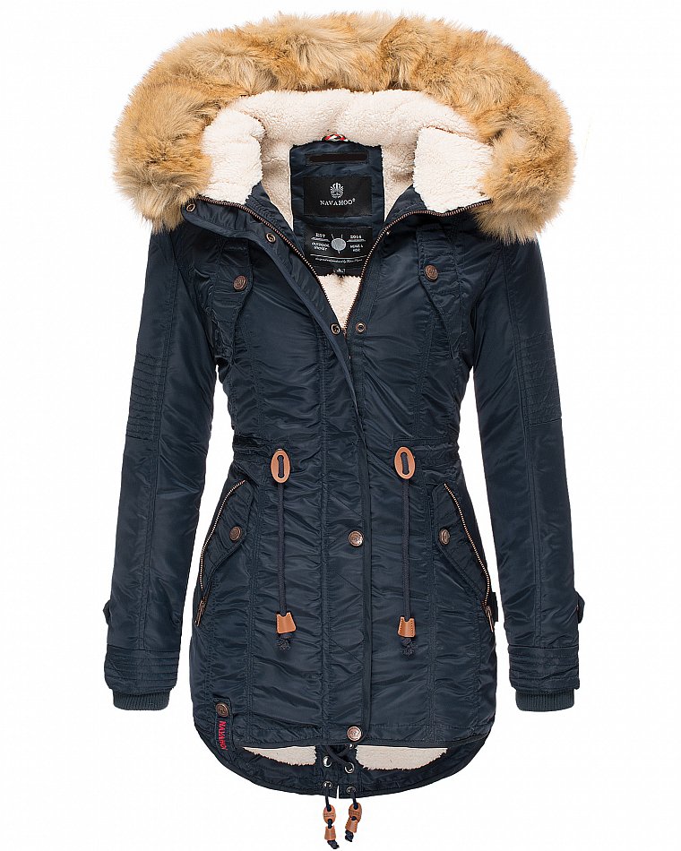 Navahoo La Viva Winterjacke Parka mit Teddyfell & Kapuze Blau Gr. 38 - M