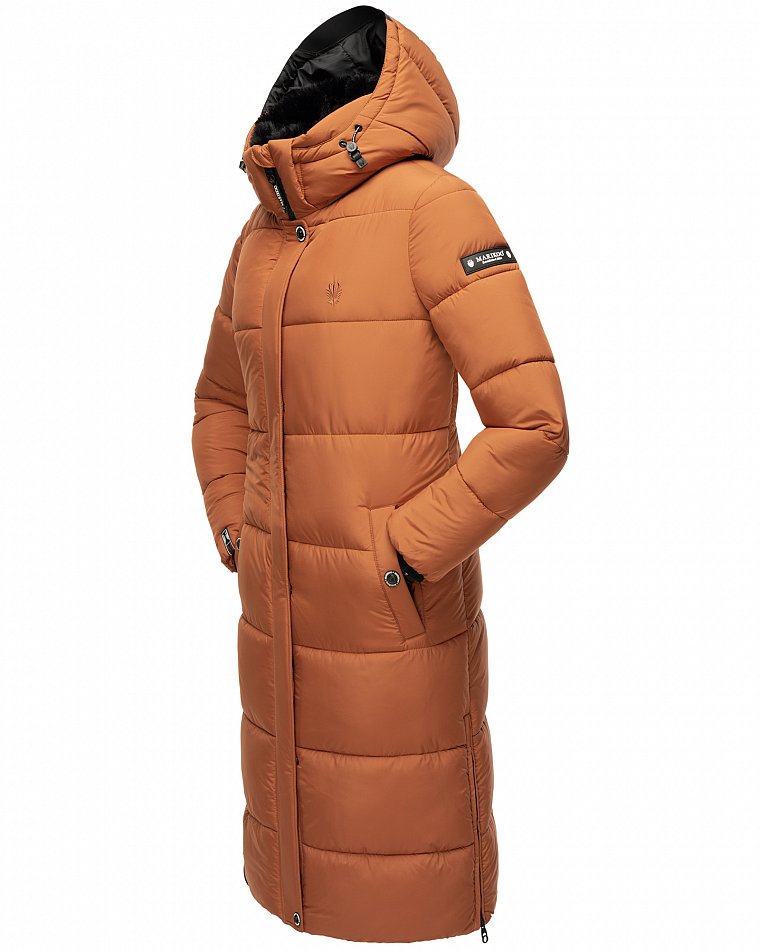 Marikoo langer Damen Winter Steppmantel mit Kapuze und Teddyfell Futter Reliziaa Rusty Cinnamon Gr. 38 - M