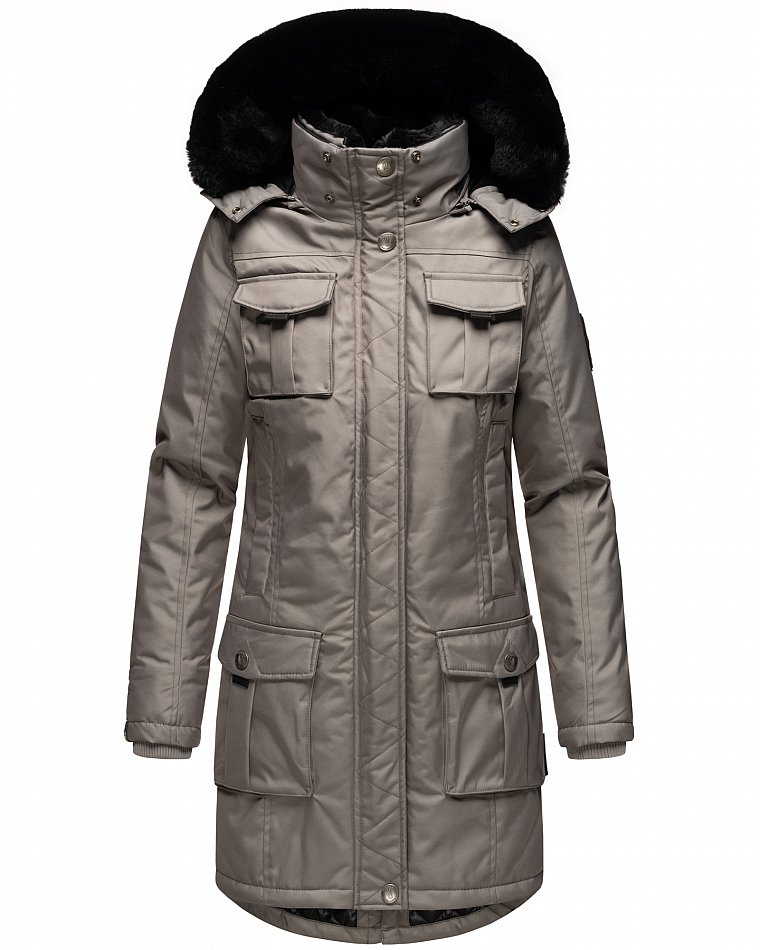 Navahoo Winterparka Wintermantel mit Kapuze & Kunstfell Tiniis Grau Gr. 38 - M