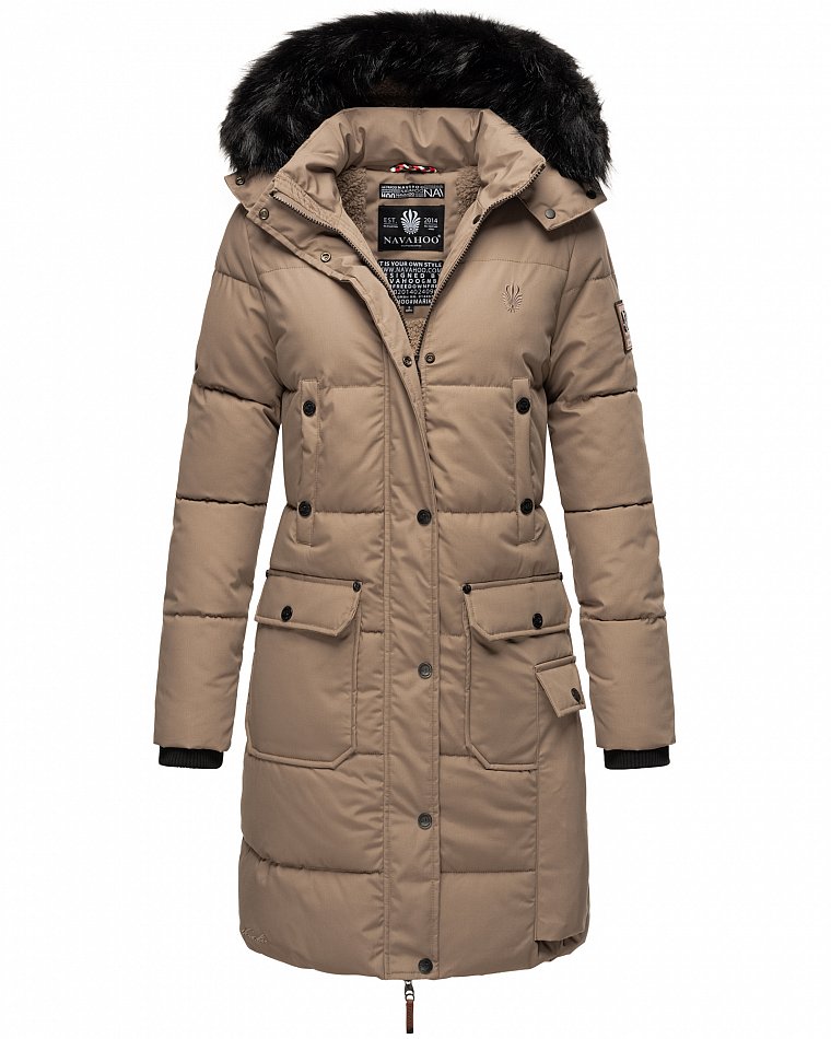 Navahoo Cosimaa Damen Wintermantel mit Teddyfell Gefüttert inkl. Regenschirm Taupe Gr. 36 - S