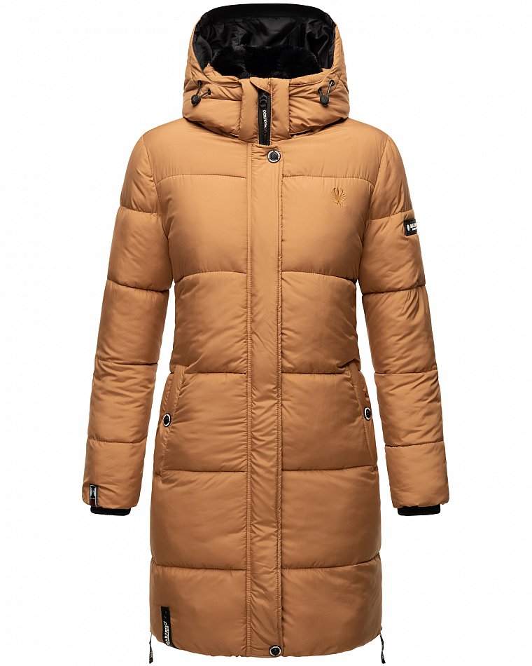 Marikoo Streliziaa Damen Wintermantel Parka mit Kapuze & Kunstfell Camel Gr. 34 - XS