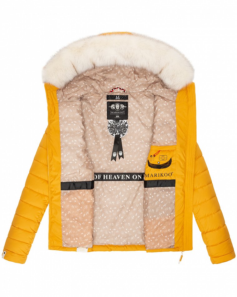 Marikoo Nasriin Damen Übergangsjacke Steppjacke mit Kunstfell Gelb Gr. 36 - S