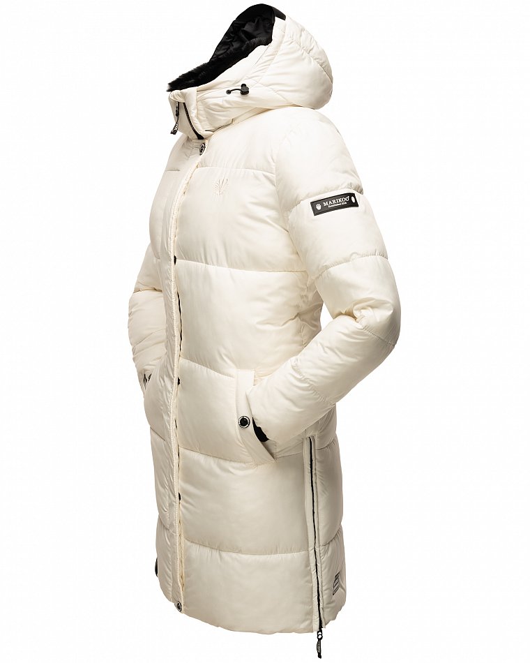 Marikoo Streliziaa Damen Wintermantel Parka mit Kapuze & Kunstfell Off White Gr. 38 - M