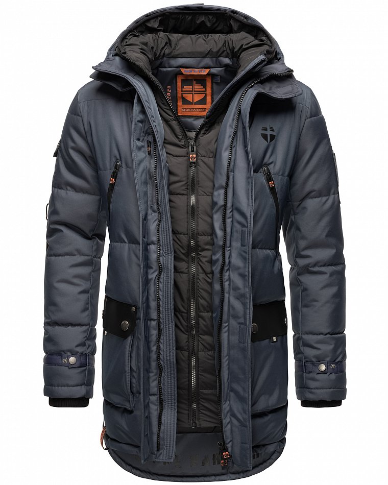 Stone Harbour Herren Winterparka Wintermantel mit Doppel Kapuze Tahaa Stone Blue Gr. 46 - S