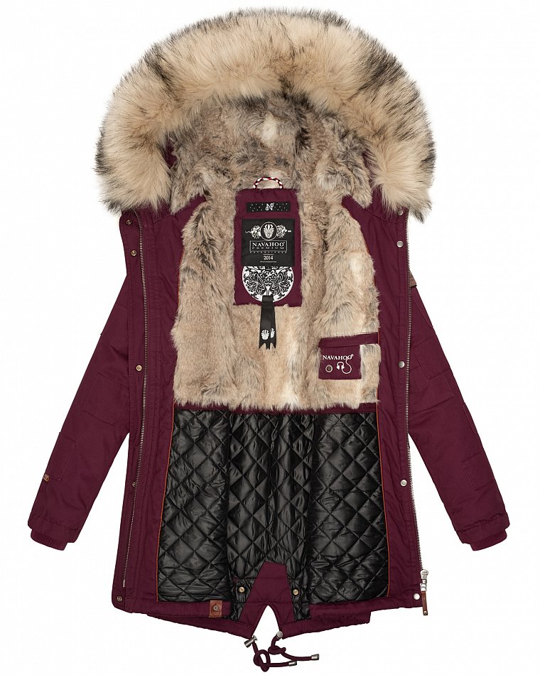Navahoo Honigfee Damen Winterjacke Parka mit Kunstfell  & Kapuze Wine Gr. 38 - M