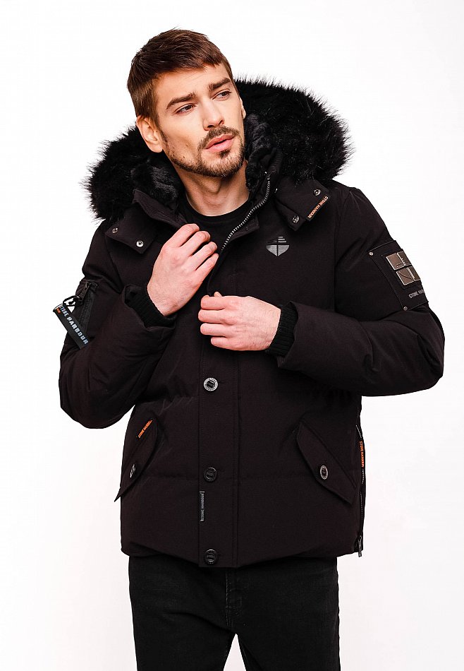 Stone Harbour Halvaar Herren Winterjacke gesteppt Schwarz mit Schwarzem Kunstfell Gr. 52 - XL