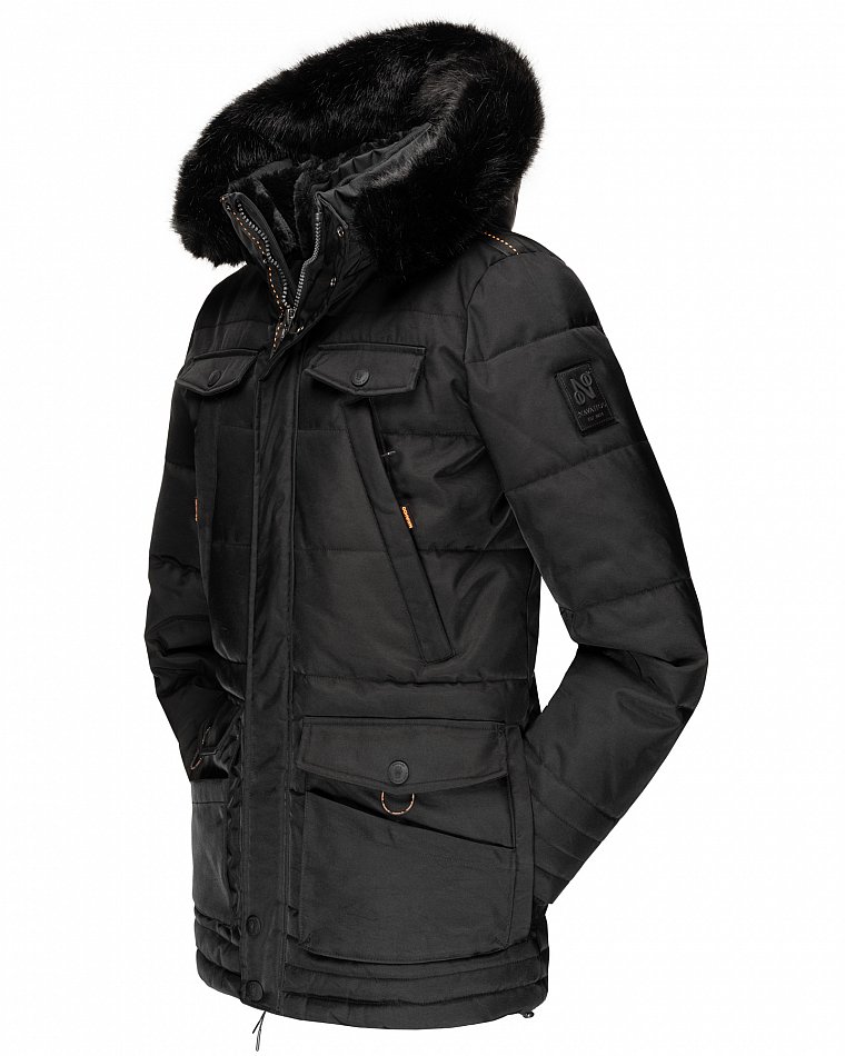 Navahoo Luaan Herren Wintermantel Parka mit Kunstfell & Kapuze Schwarz Gr.  XL