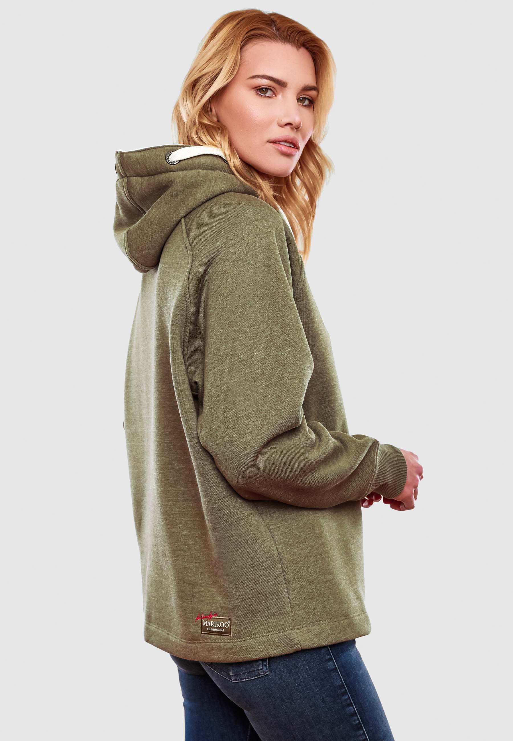 Marikoo AIRII Damen Kapuzenpullover Sweatshirt Hoodie Dusty Olive Melange Gr. 38 - M