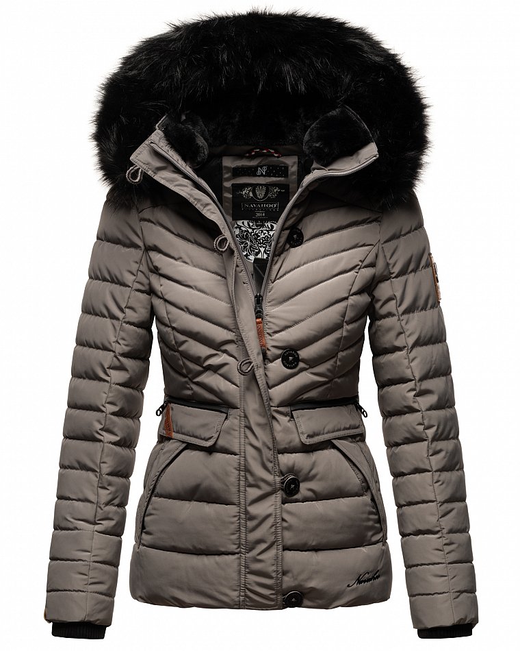 Navahoo Wisteriaa Damen Winter Steppjacke mit Kunstfell Grau Gr. 34 - XS