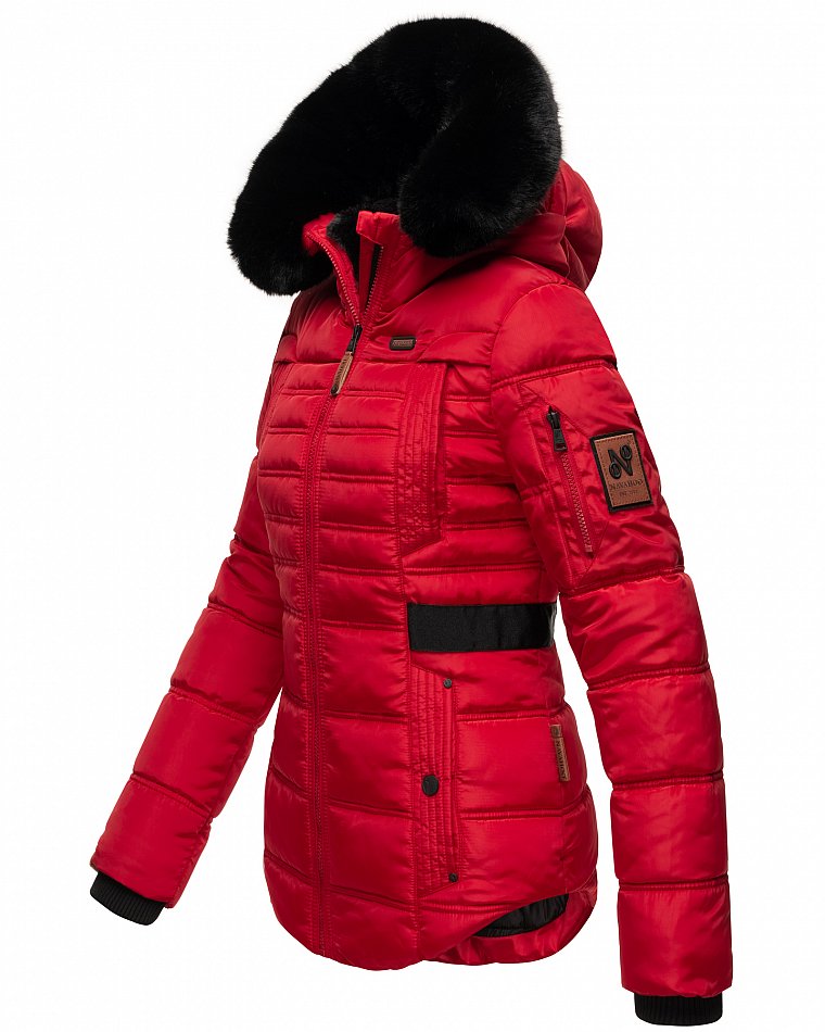 Navahoo Melikaa Damen Winterjacke Steppjacke mit Kunstfellkragen Rot Gr. 34 - XS