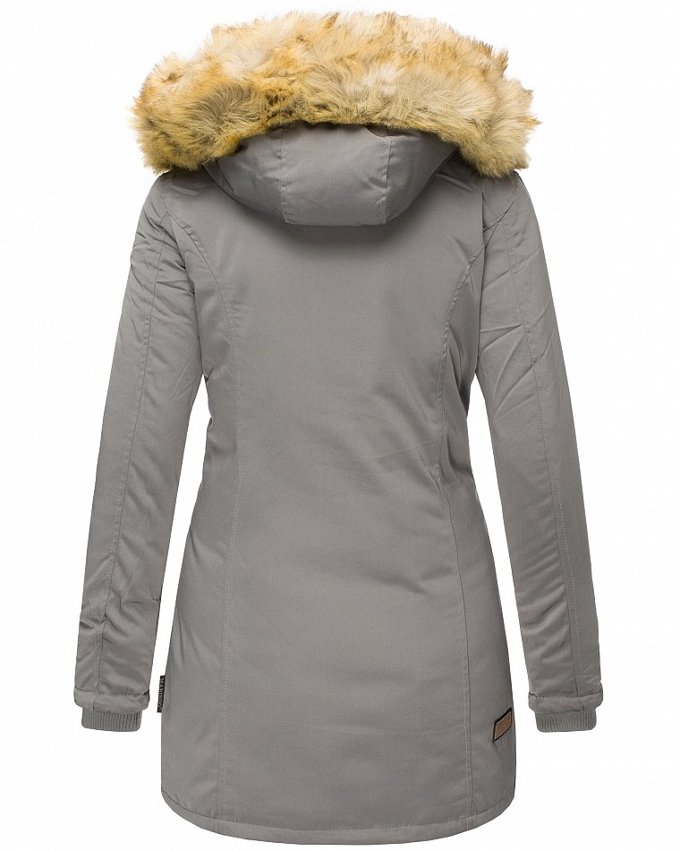 Marikoo Karmaa Eleganter Damen Winter Parka mit Kunstpelz und Kapuze Grau Gr. 34 - XS