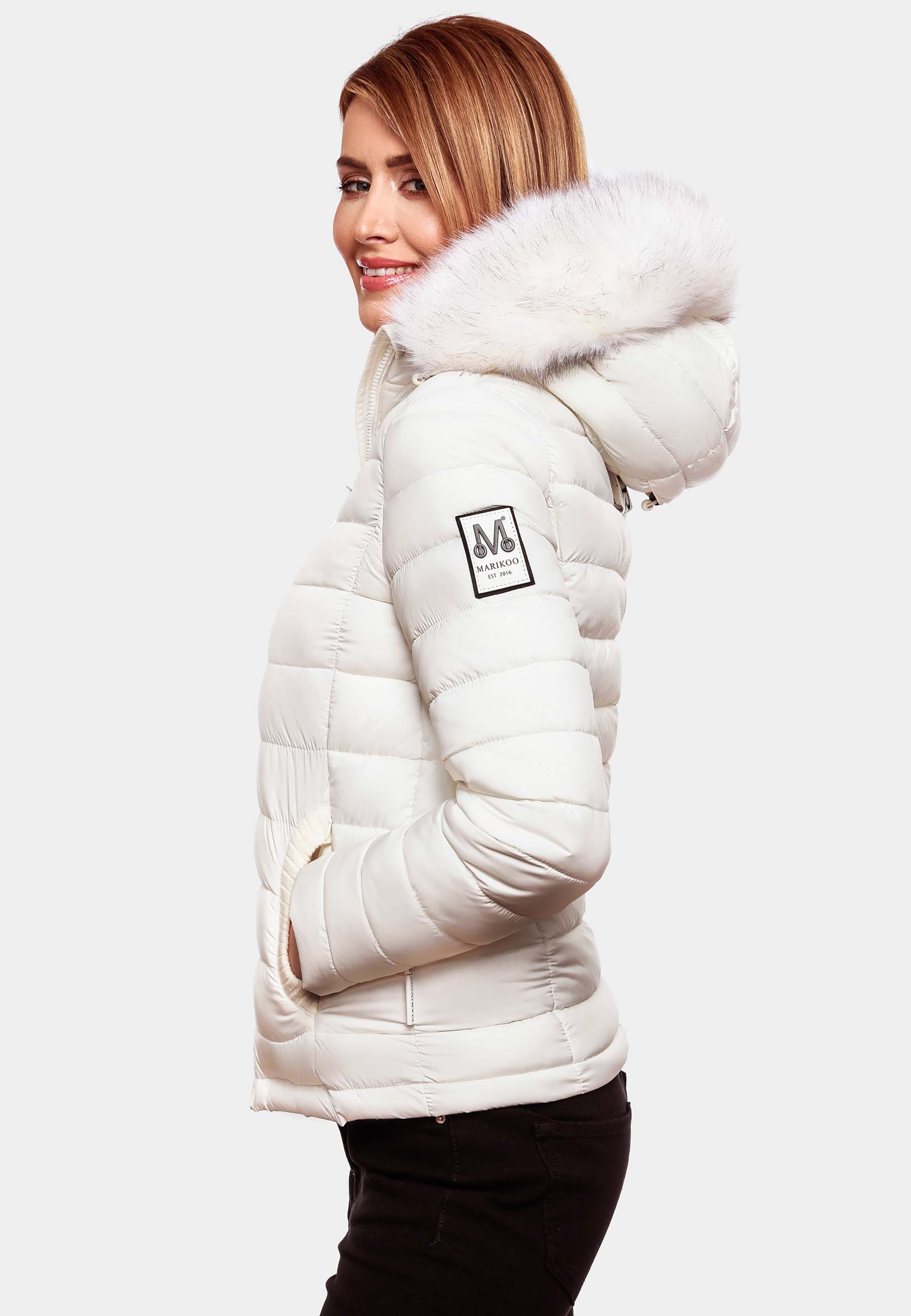 Marikoo Nasriin Damen Übergangsjacke Steppjacke mit Kunstfell Off White Gr. 38 - M