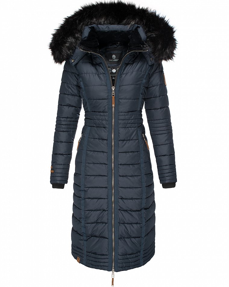 Navahoo Umay Damen Steppmantel Winterjacke mit Fellkragen Navy Gr. 42 - XL