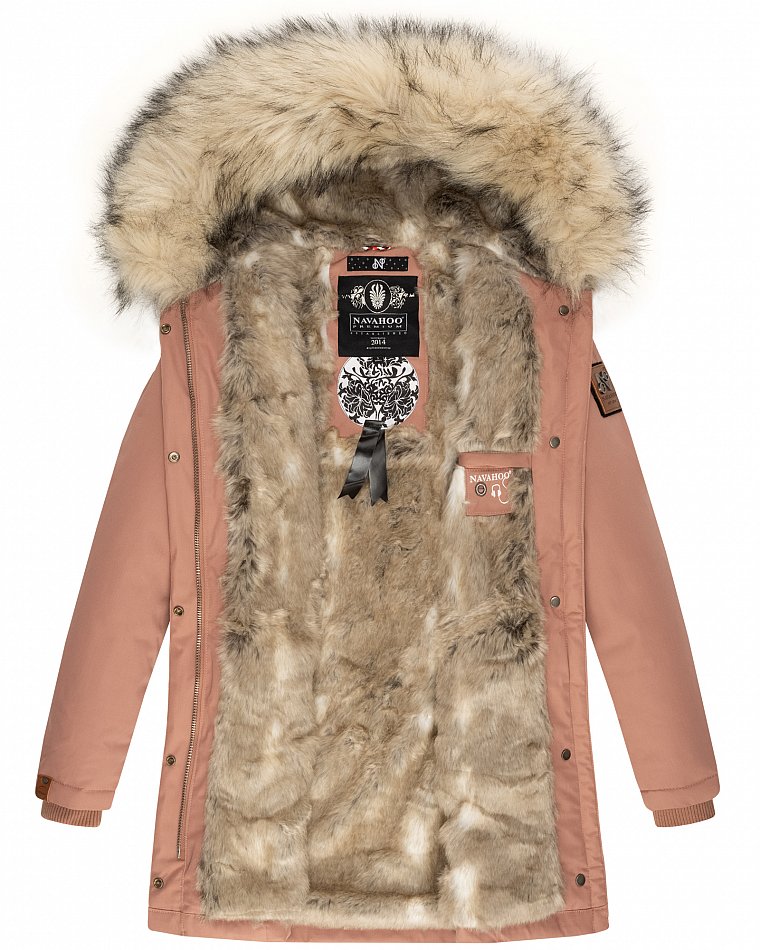 Navahoo Cristal Winterjacke Winterparka mit Kapuze & Kunstfell Terracotta Gr. 42 - XL