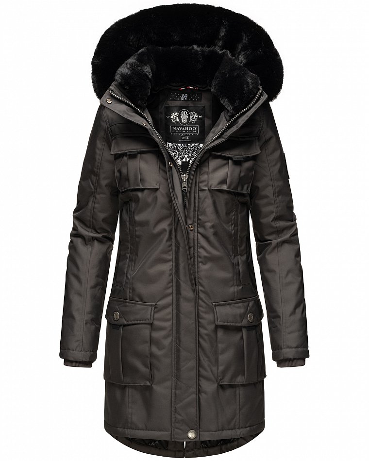 Navahoo Winterparka Wintermantel mit Kapuze & Kunstfell Tiniis Anthrazit Gr. 34 - XS