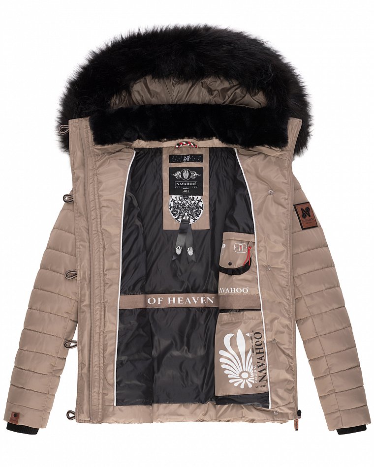 Navahoo Wisteriaa Damen Winter Steppjacke mit Kunstfell Taupe  Gr. 40 - L