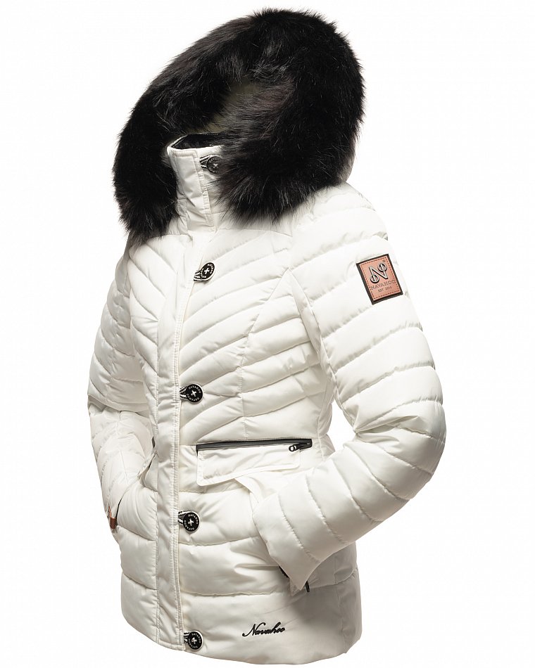 Navahoo Wisteriaa Damen Winter Steppjacke mit Kunstfell Weiß Gr. 44 - XXL
