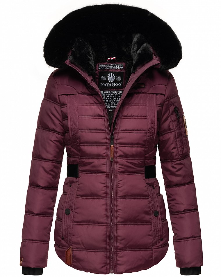 Navahoo Melikaa Damen Winterjacke Steppjacke mit Kunstfellkragen Wine Gr. 42 - XL