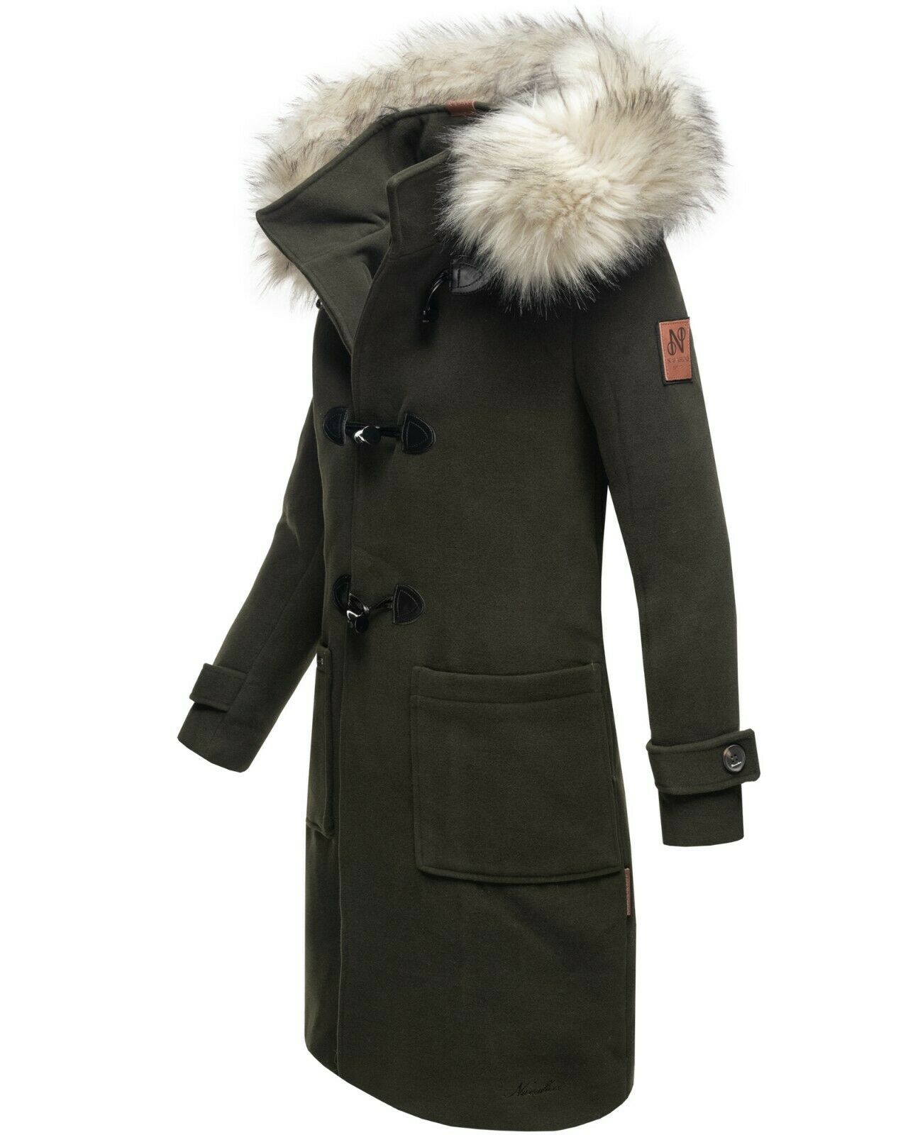 Navahoo Oksana Damen Winter Trenchcoat mit Kunstfell Dunkel Grün Gr. 34 - XS