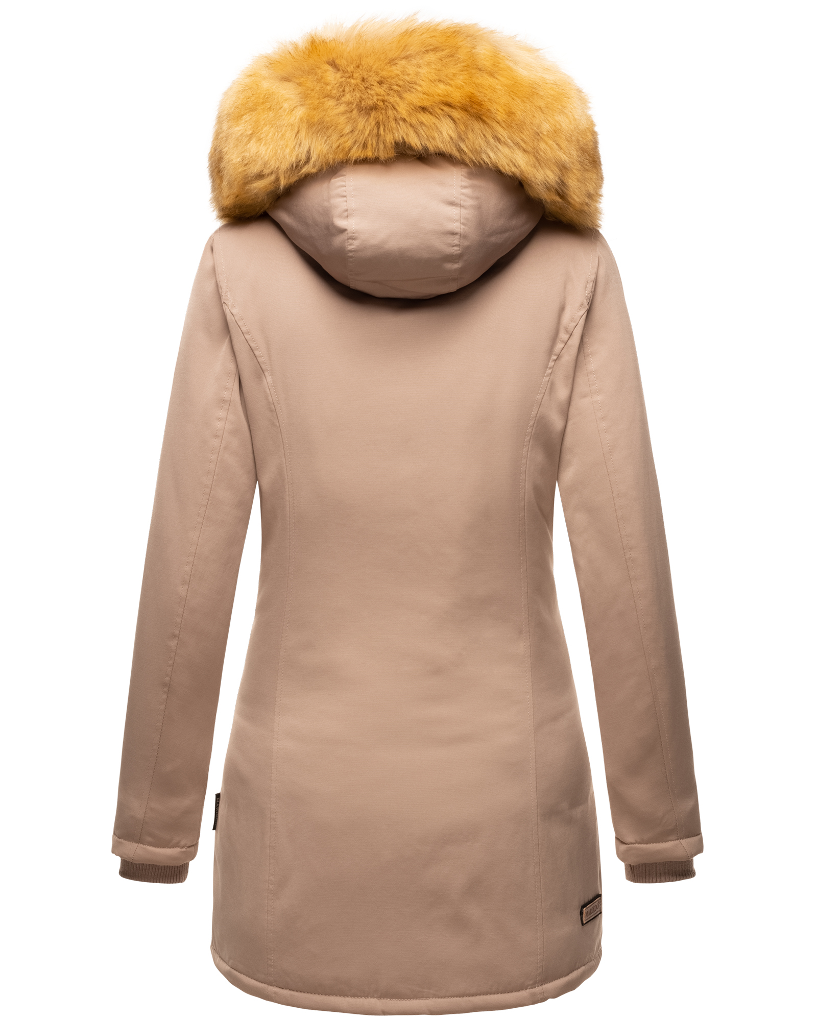 Marikoo Karmaa Eleganter Damen Winter Parka mit Kunstpelz und Kapuze Dunkel Taupe Gr. 34 - XS