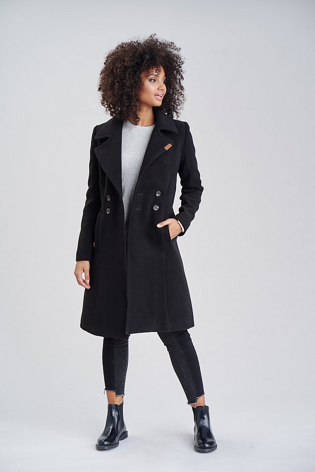 Marikoo Nanakoo Damen eleganter Wintermantel Trenchcoat Schwarz Gr. 34 - XS