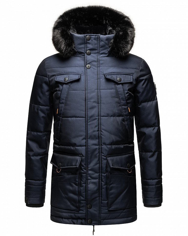 Navahoo Luaan Herren Wintermantel Parka mit Kunstfell & Kapuze Blau Gr. L