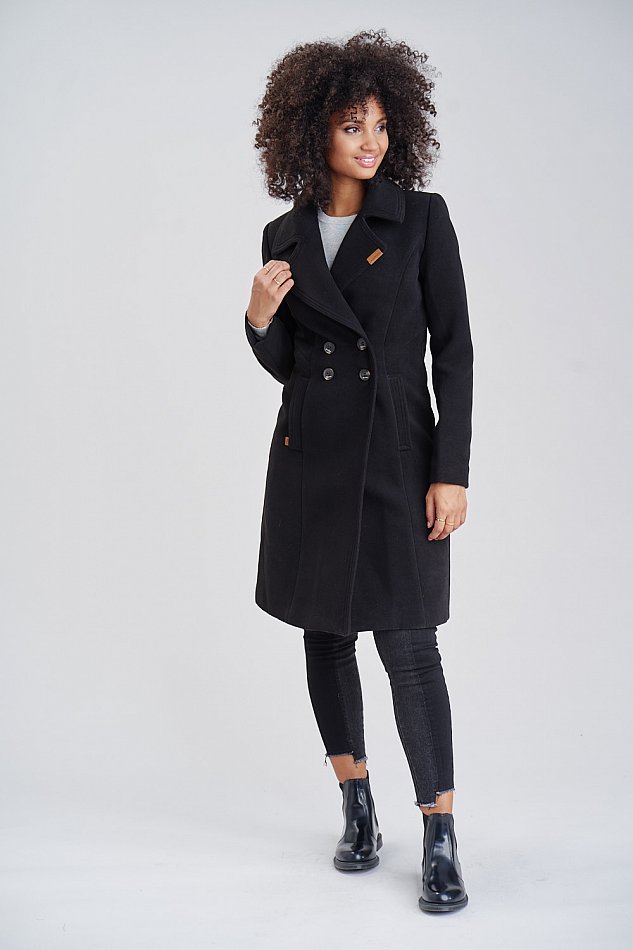 Marikoo Nanakoo Damen eleganter Wintermantel Trenchcoat Schwarz Gr. 38 - M