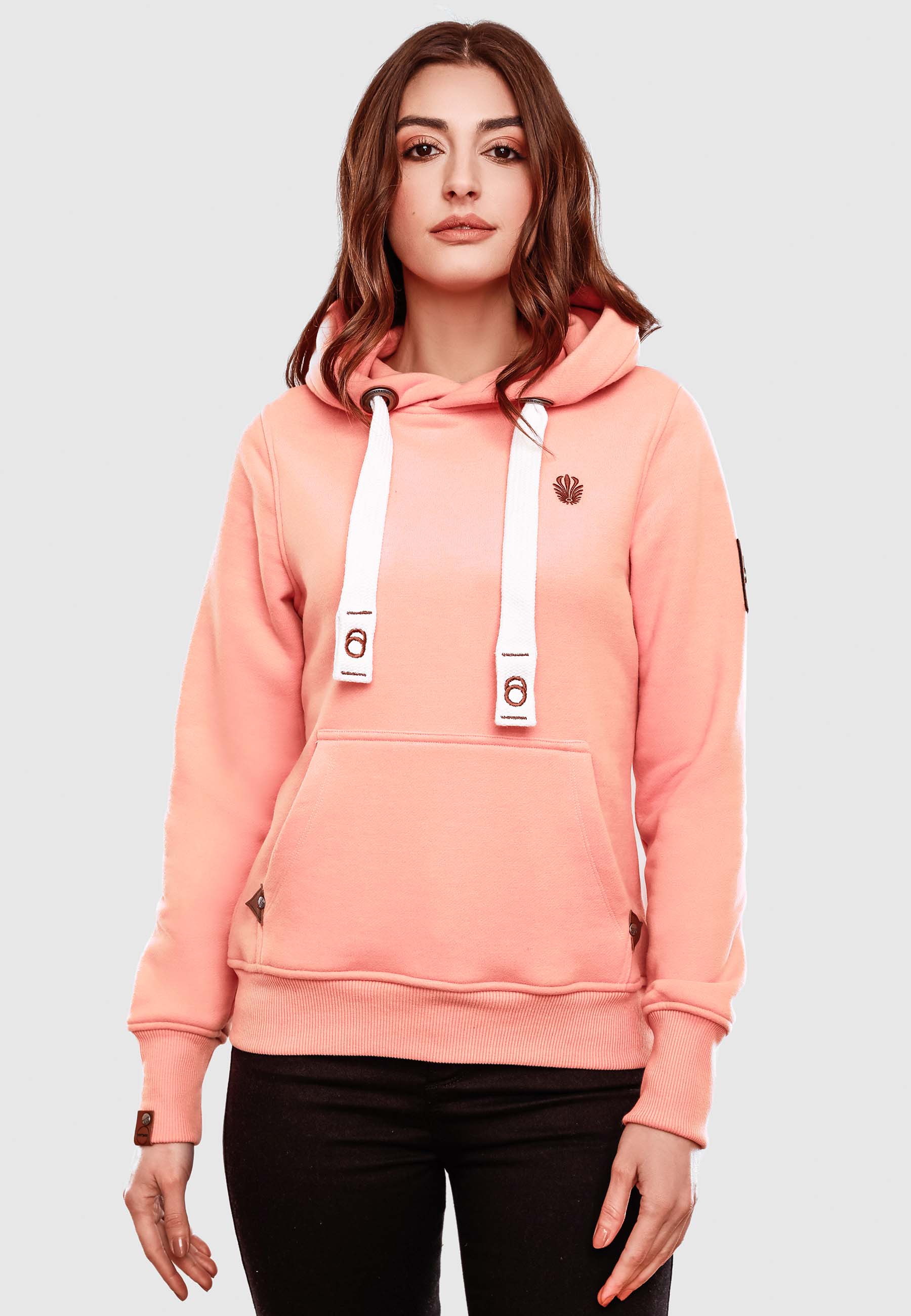 Navahoo Kapuzensweatshirt Hoodie mit Kapuze & breiten Tunnelzugkordeln Damlaa Apricot Gr. 40 - L