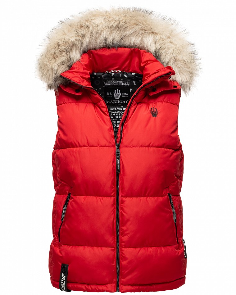 Marikoo Eisflöckchen Damen Winter Steppweste mit Kunstfell Rot Gr. 38 - M