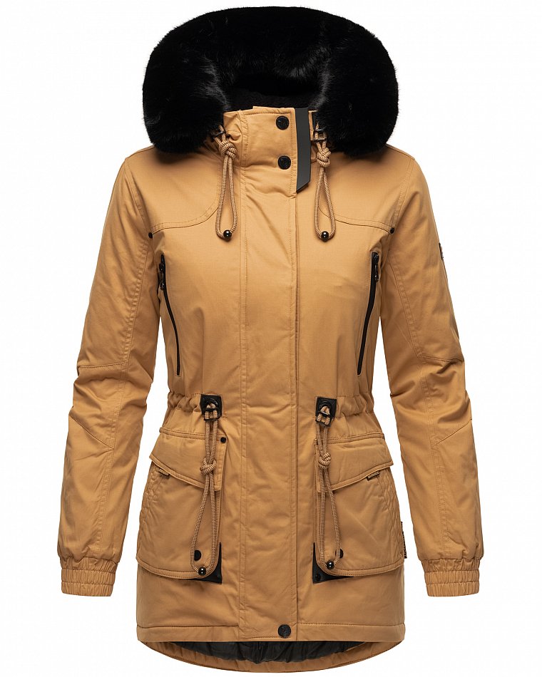 Navahoo Olessaa Damen halblange Winterjacke mit Kapuze Camel Gr. 38 - M